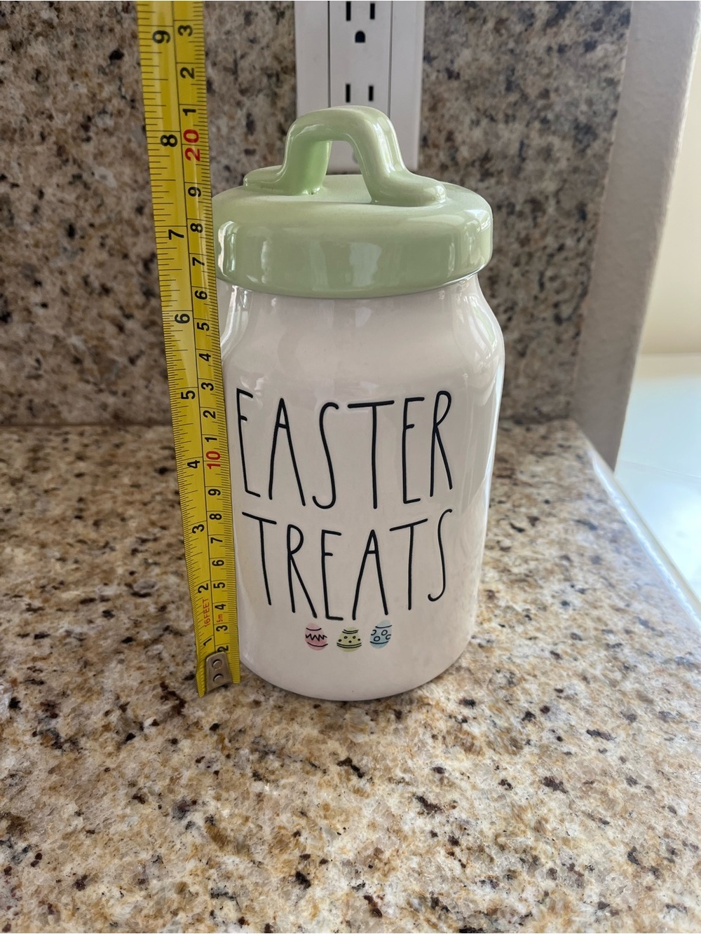 Rae Dunn Ceramic "EASTER TREATS" Canister with Light Green Lid